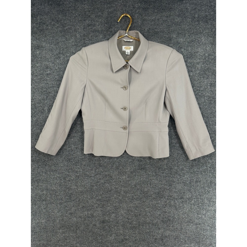 Talbots Blazer Womens 10P Gray Good Italian Wool Cropped 4 Button Jacket